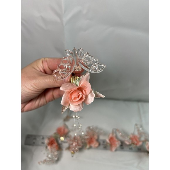 Vtg Silvestri Glass Hummingbird Pink Flower Clip-On Ornament 7 Butterfly 2 Bird - Picture 1 of 8